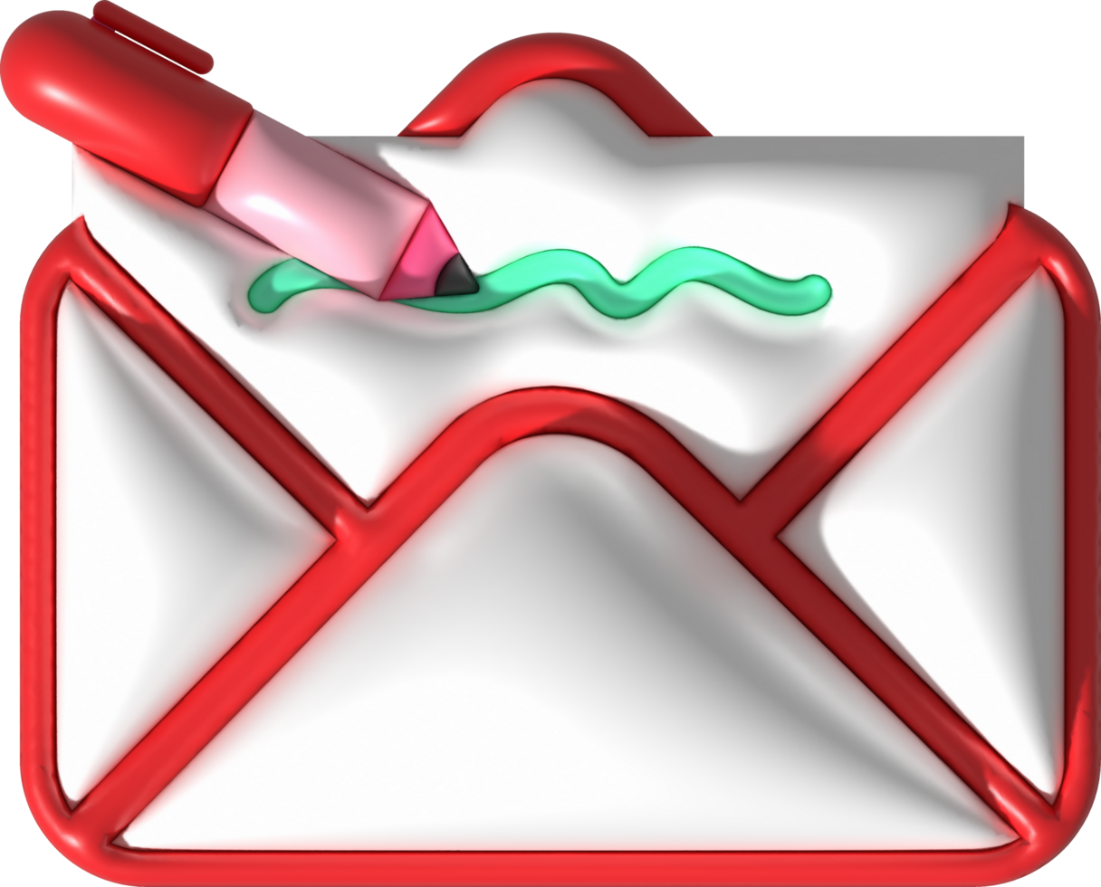Illustration 3d . ein Stift zu schreiben ein Brief oder Email. Text Nachrichtenübermittlung Konzept png