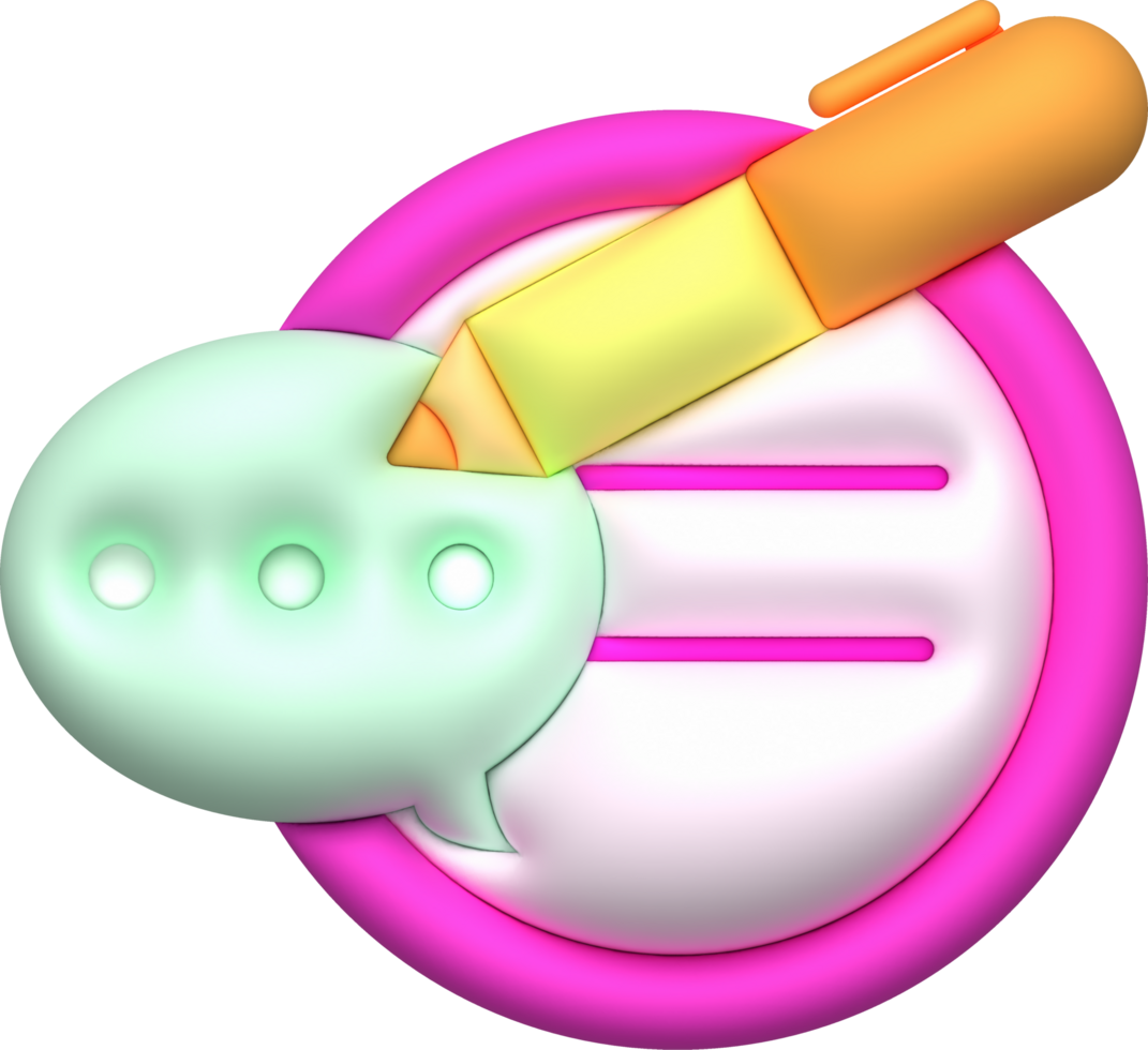 illustration 3d. Talking text writing pen icon. text messaging concept png