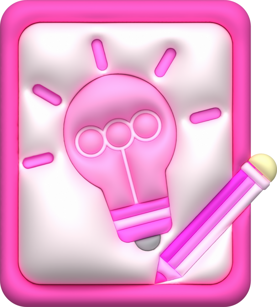 illustration 3D. A pen to write a light bulb on a notebook. work idea concept png