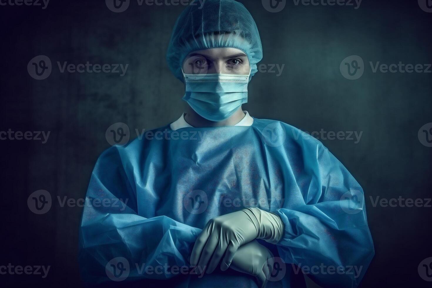 Medicine and profession. Male doctor in protective facial mask and uniform. . photo