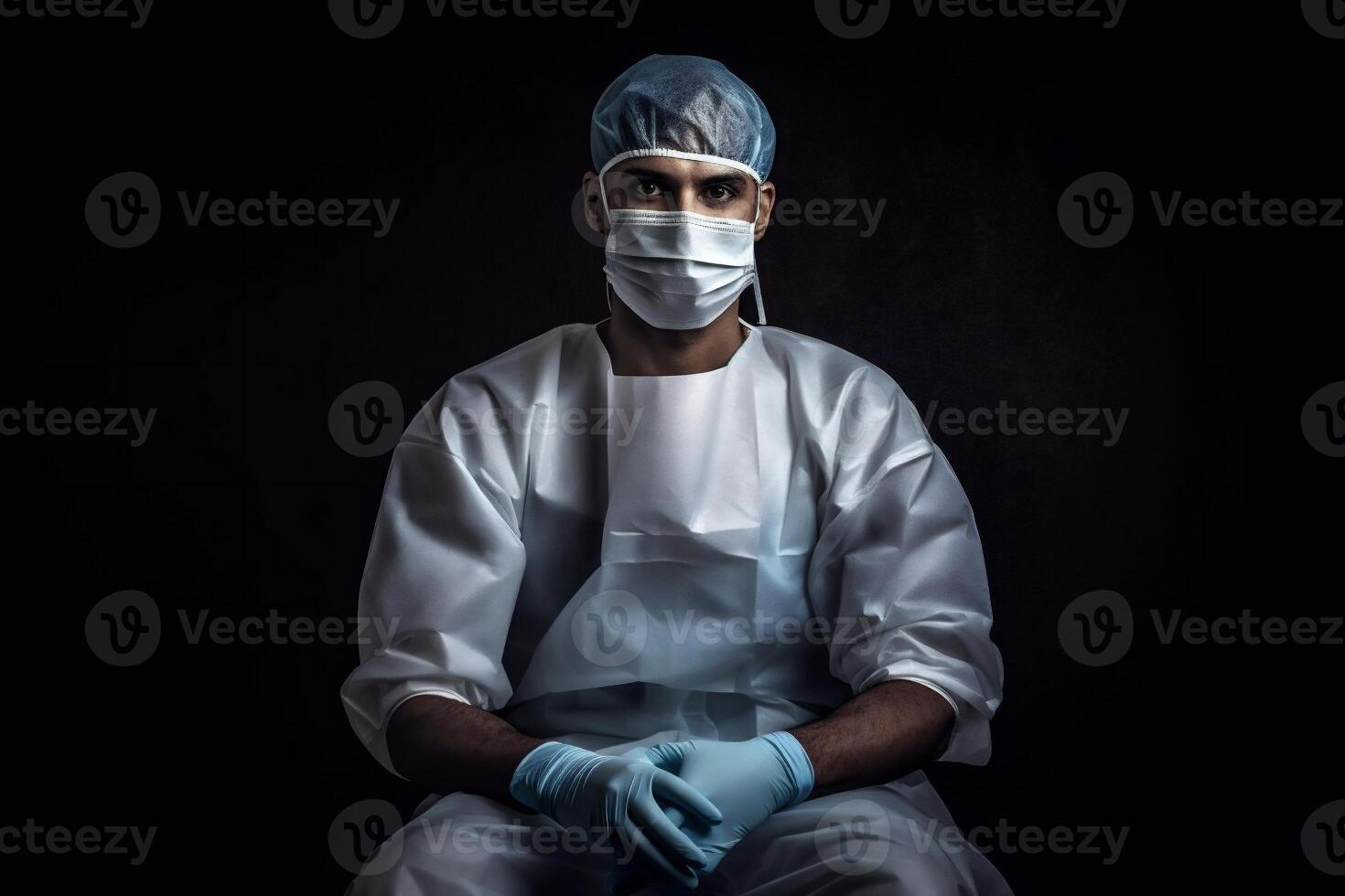 Medicine and profession. Male doctor in protective facial mask and uniform. . photo