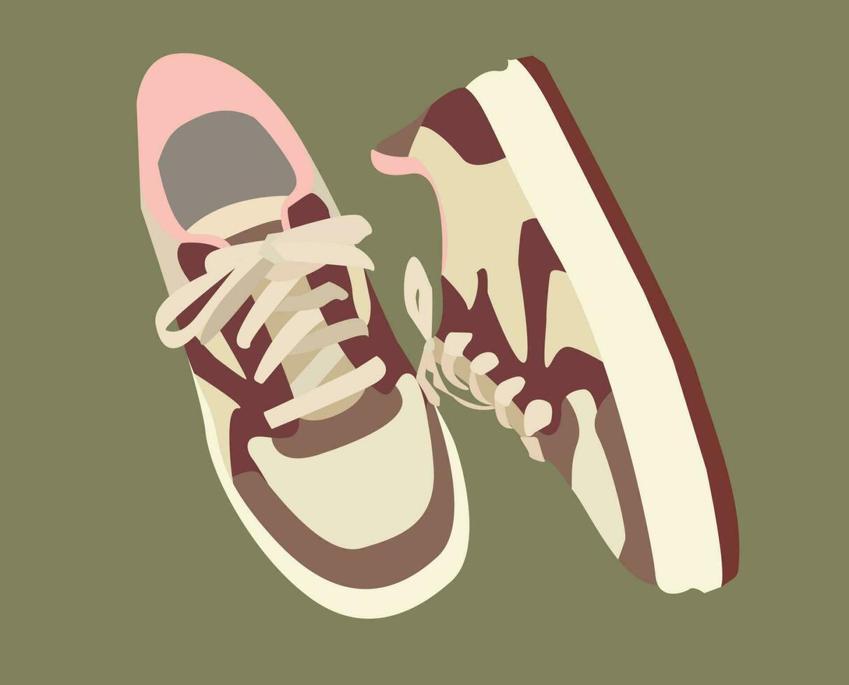 Womens stylish sneakers, trendy cute, burgundy color, sports shoes, casual shoes vector