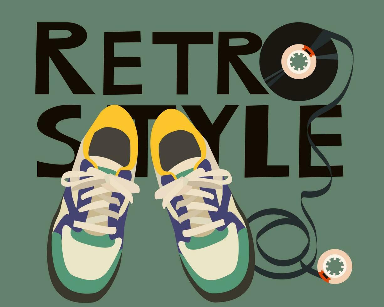 Sneakers Shoes for Teenagers, retro style. Designer font, lettering vector