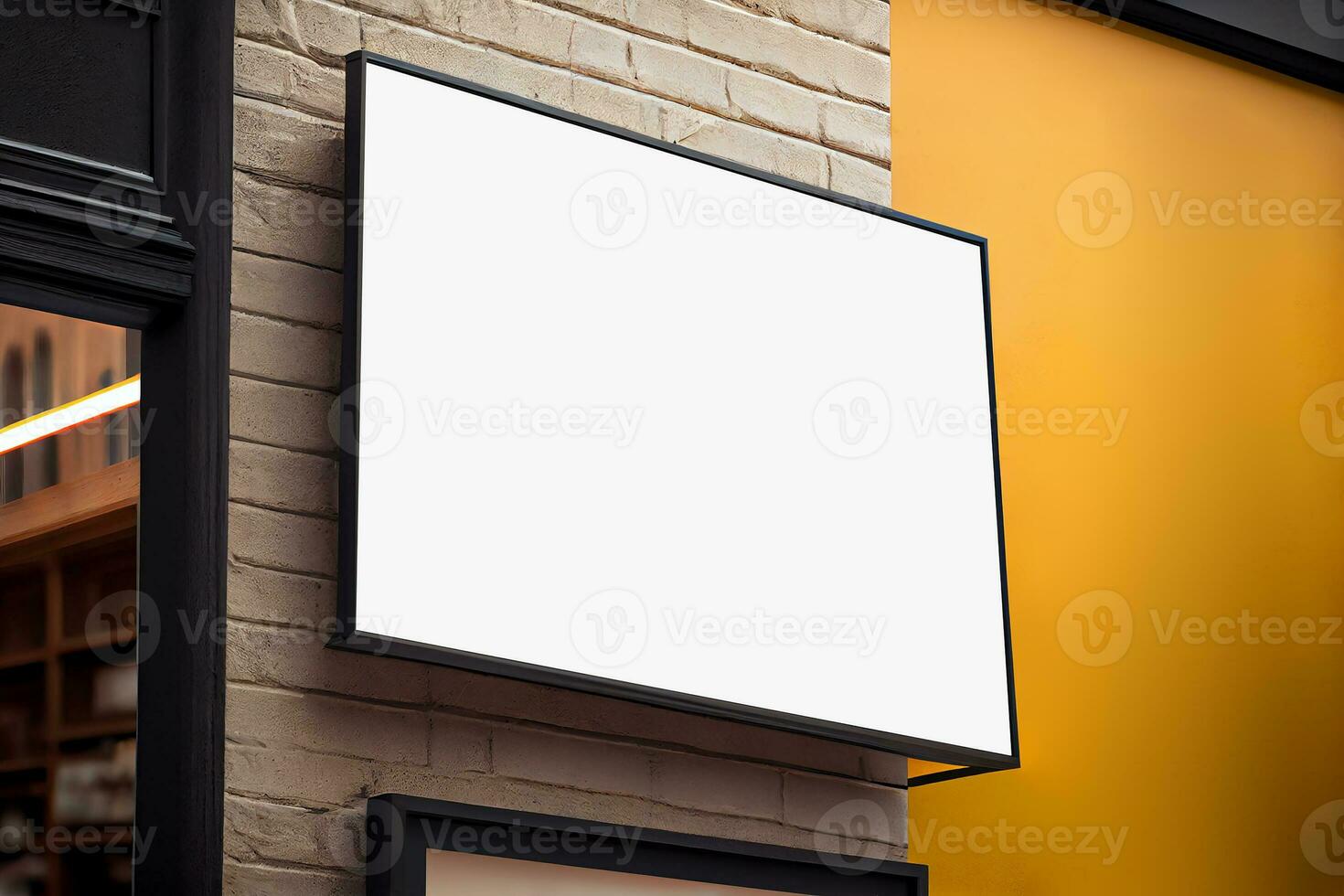 Outdoor store banner signage mockup - signboard for shop, store, restaurant in urban ambient photo