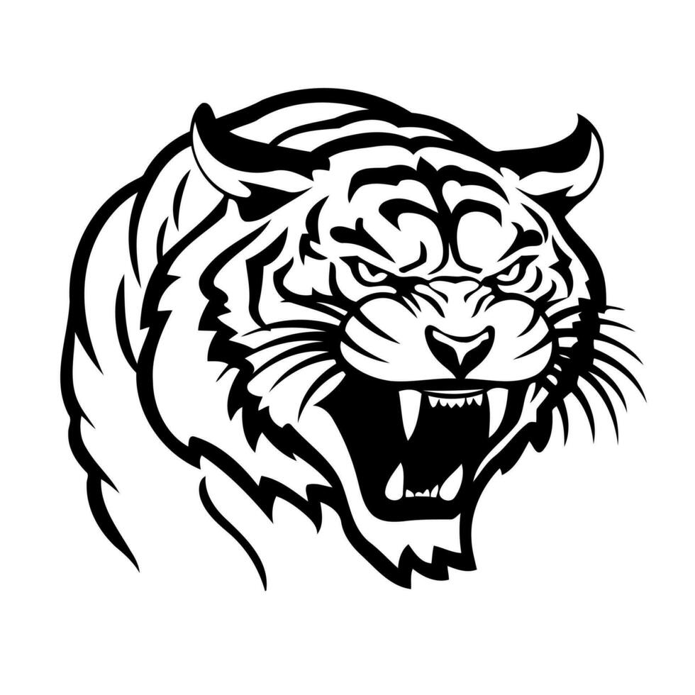 animal mamífero felino enojado Tigre en negro blanco vector