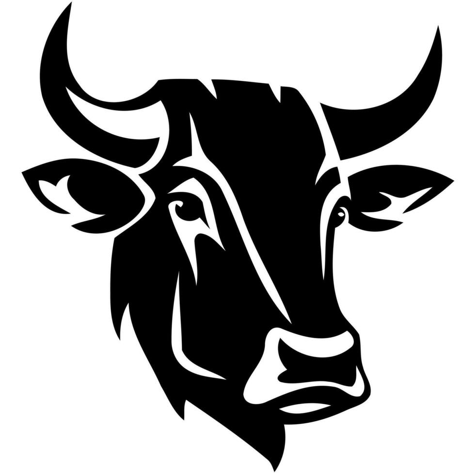 negro y blanco vaca cabeza logo vector