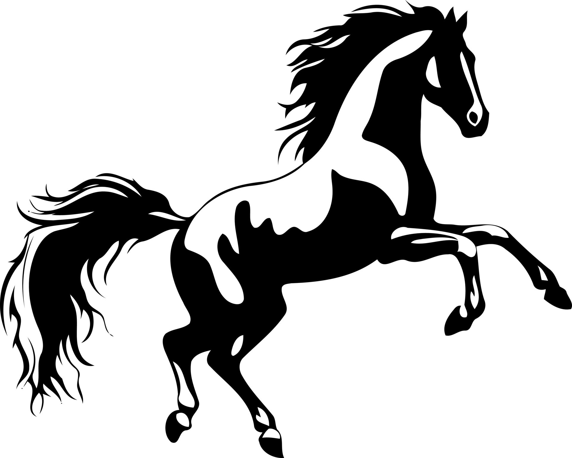 animal horse rearing black and white silhouette minimalist vector ...