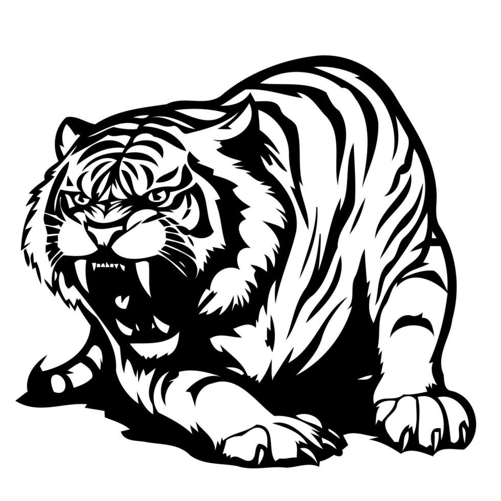 animal mamífero felino enojado Tigre en negro blanco vector