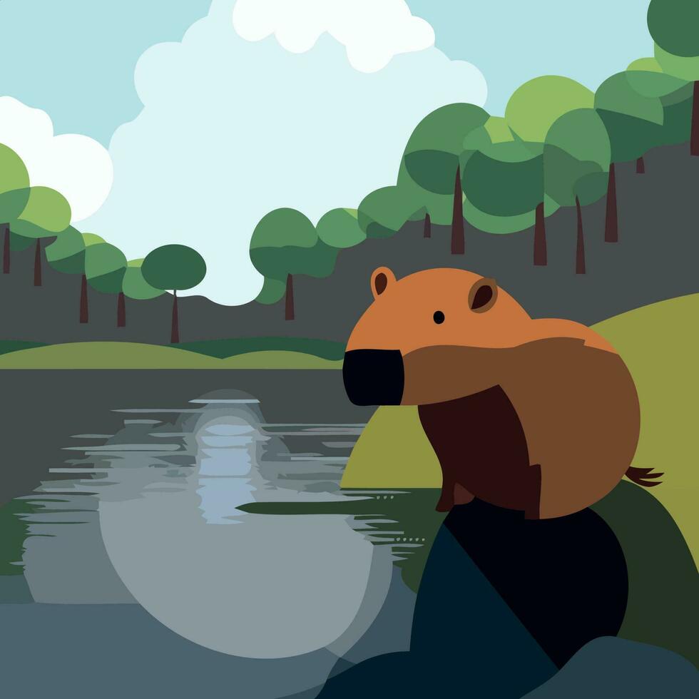 capybara in water natural scenery vector