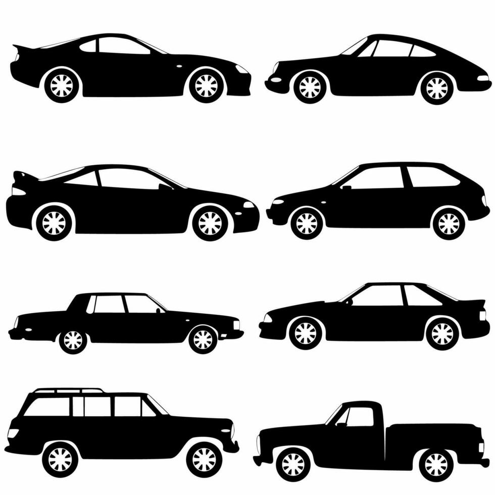 conjunto de coche lado siluetas, blanco antecedentes vector