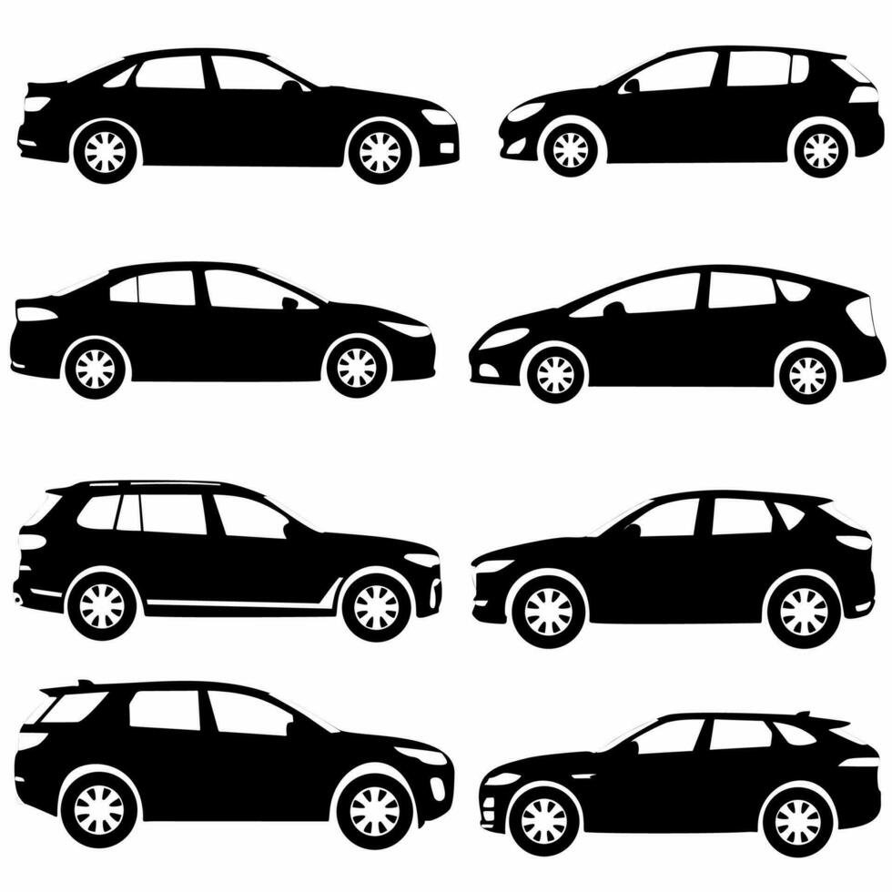 set of car side silhouettes, white background vector
