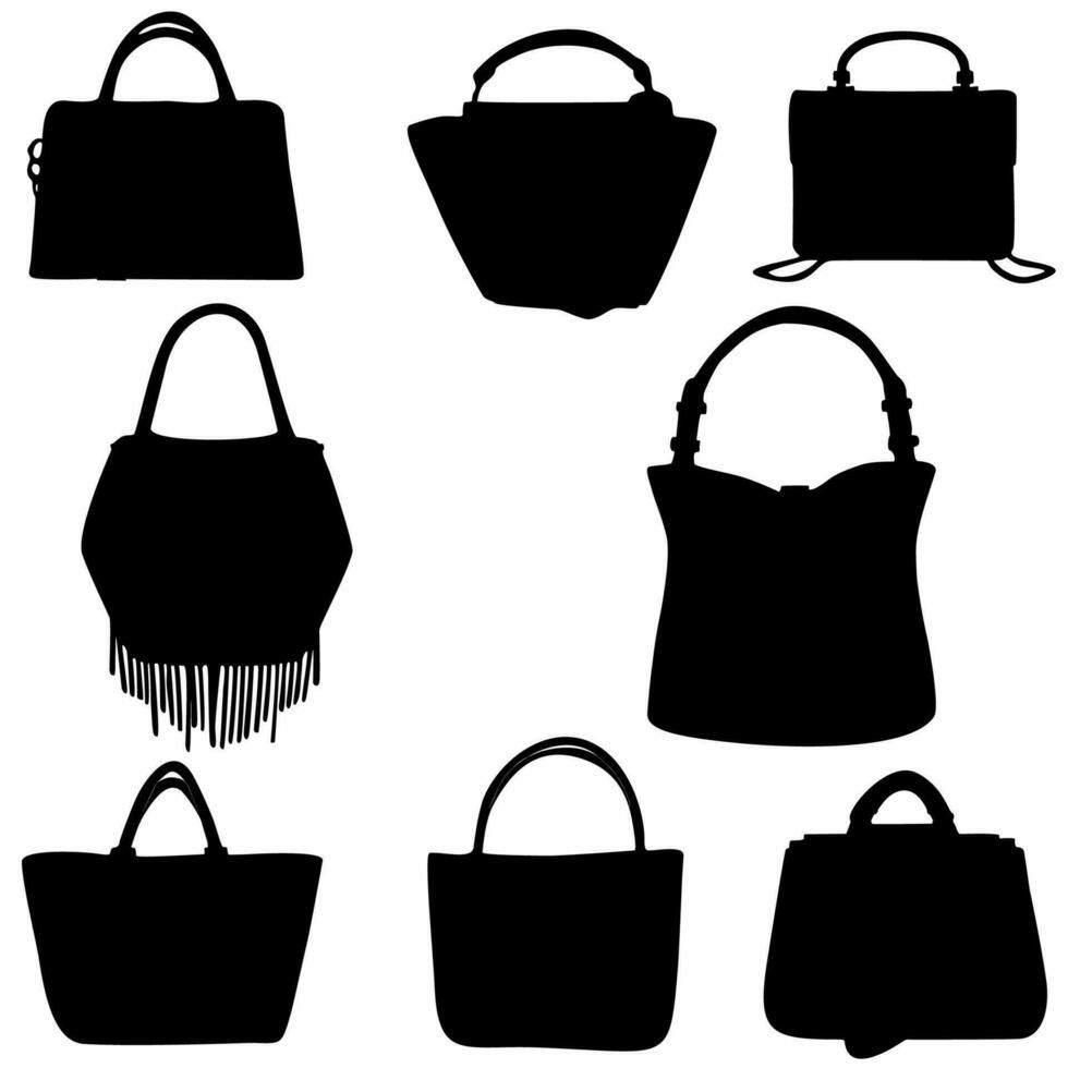 set of woman bag silhouette icons, on white background vector