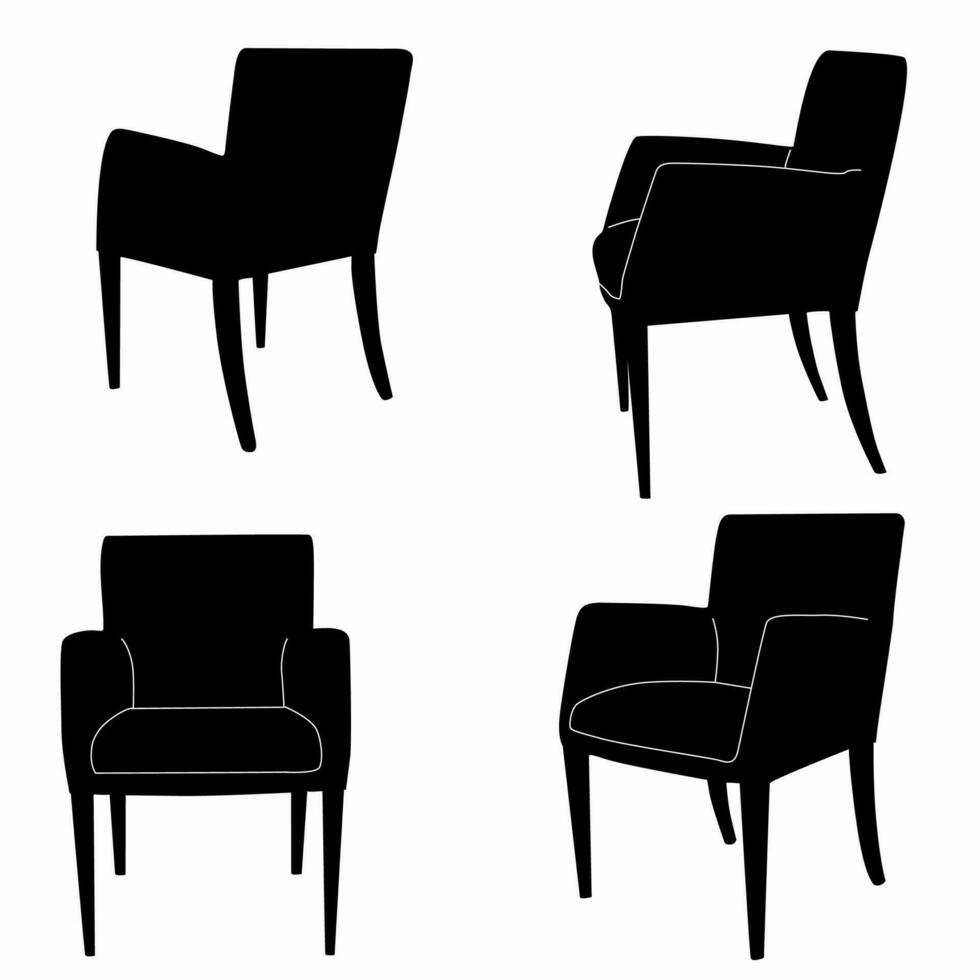 Group of black chair silhouettes. Vector set on white background, logos, icons