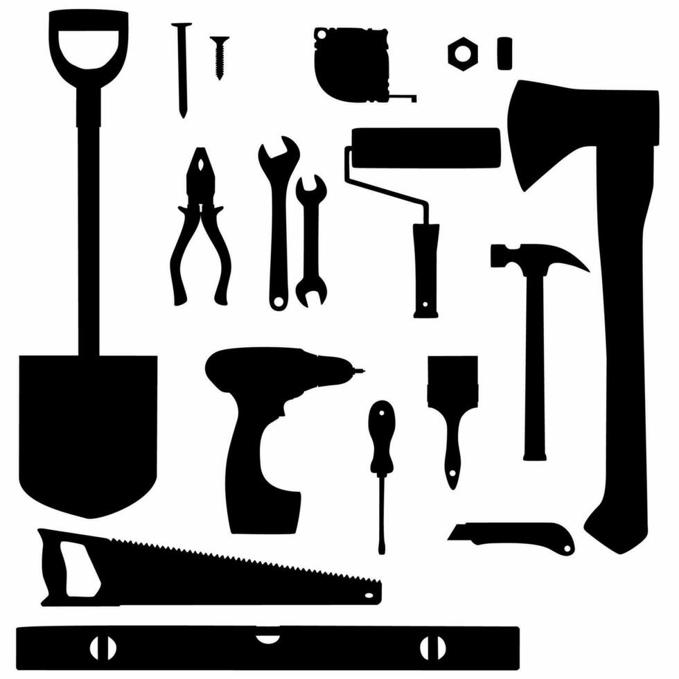 work tools icon set. Tool silhouette. Tool collection vector