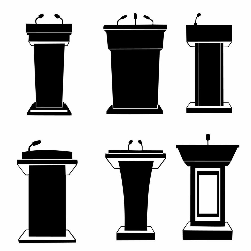 podium tribune silhouette set, white background, logo, icon vector