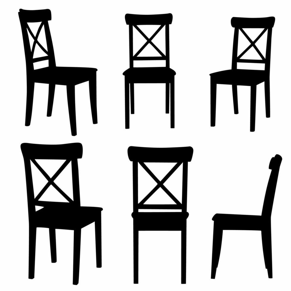 Group of black chair silhouettes. Vector set on white background, logos ...