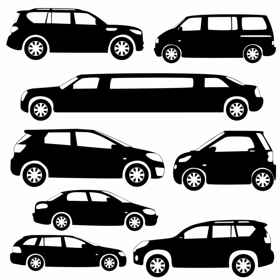 conjunto de coche lado siluetas, blanco antecedentes vector