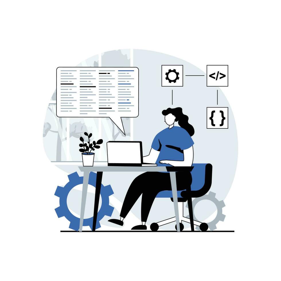 Website, web, app illustration of a software developer editing managing website, Apps Development and Digital Marketing, Vector Illustration