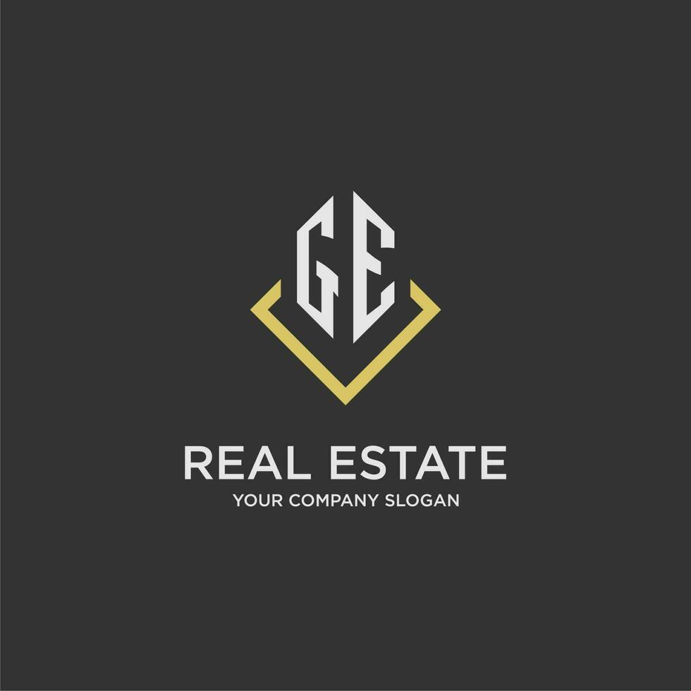 GE initial monogram logo for real estate with polygon style vector