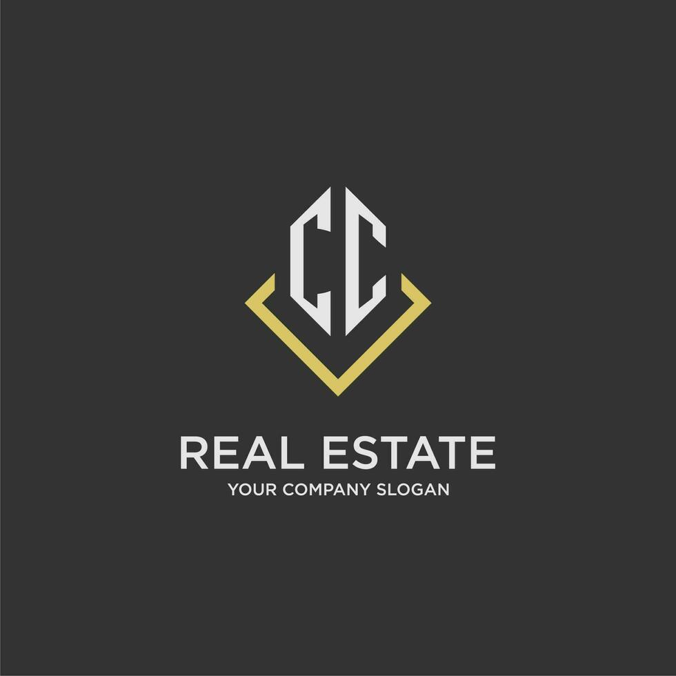 CC initial monogram logo for real estate with polygon style vector