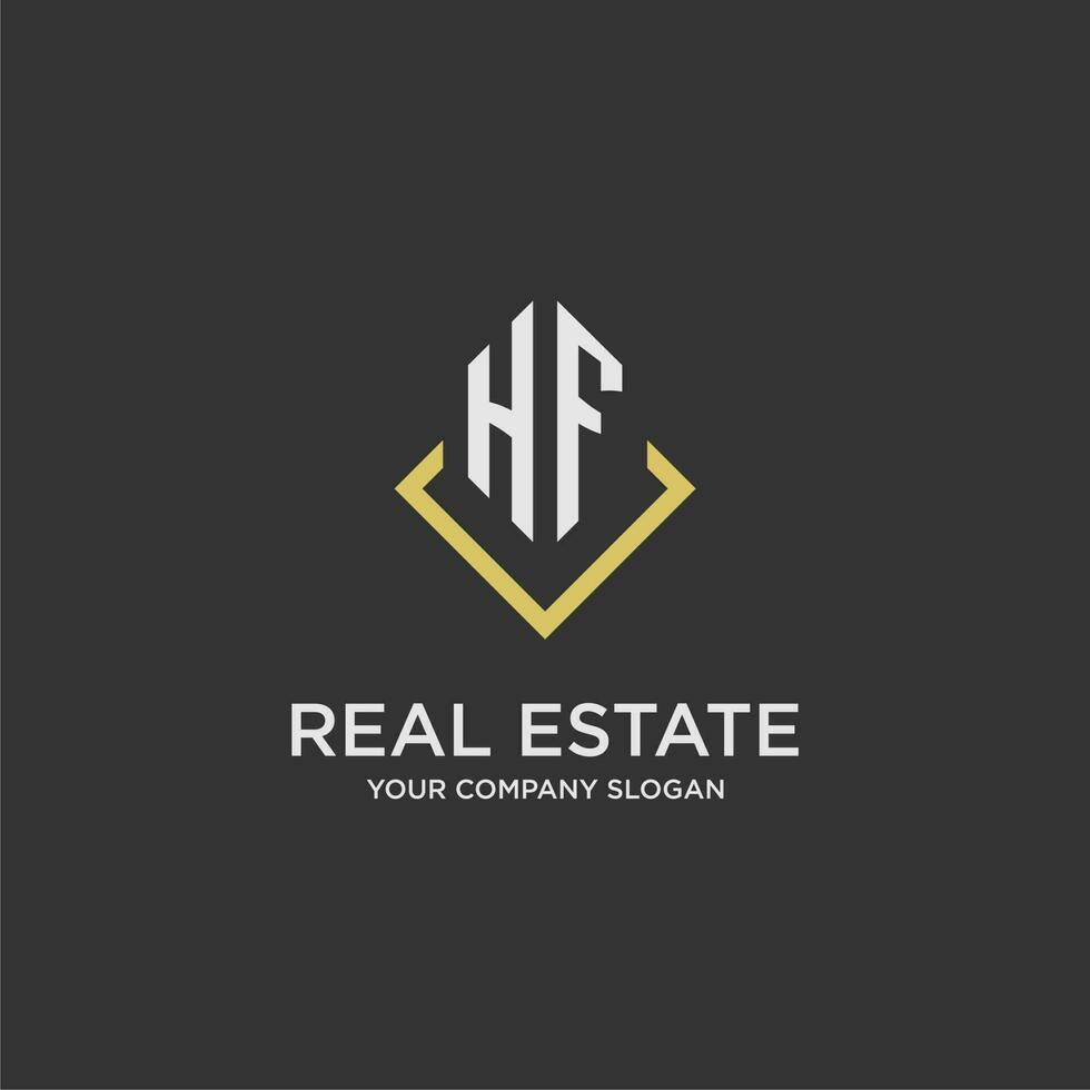 HF initial monogram logo for real estate with polygon style vector