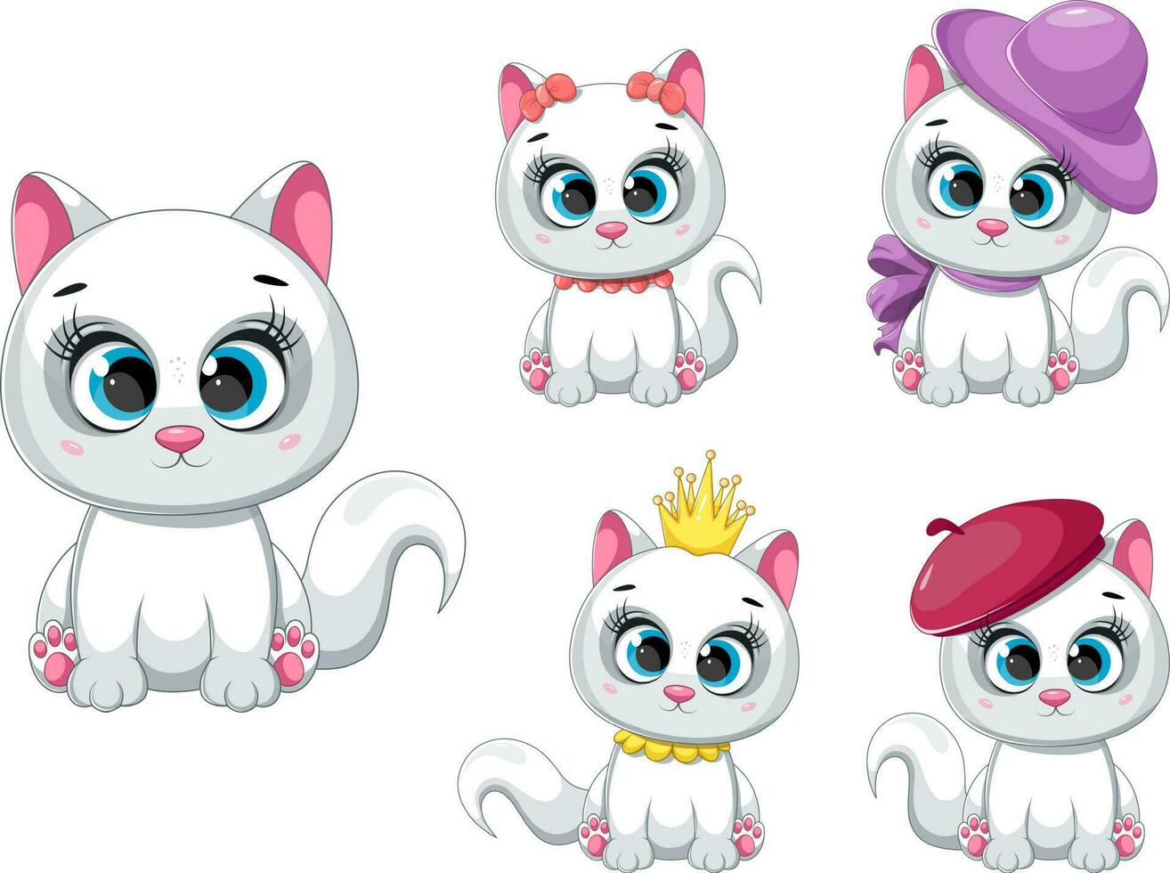 un linda dibujos animados diferente gatito colección vector