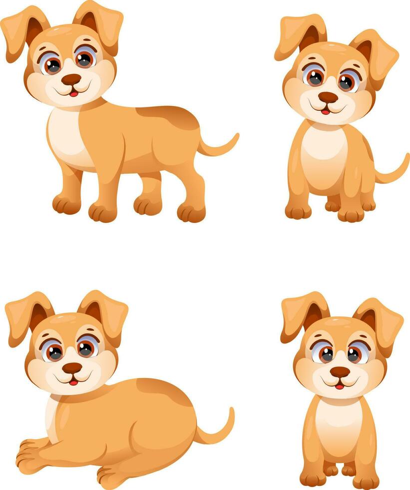 Cute and funny cartoon dogs, little set vector