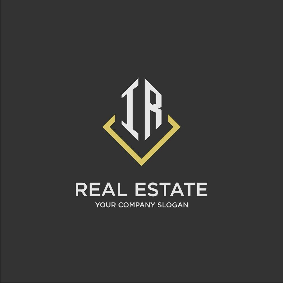 IR initial monogram logo for real estate with polygon style vector