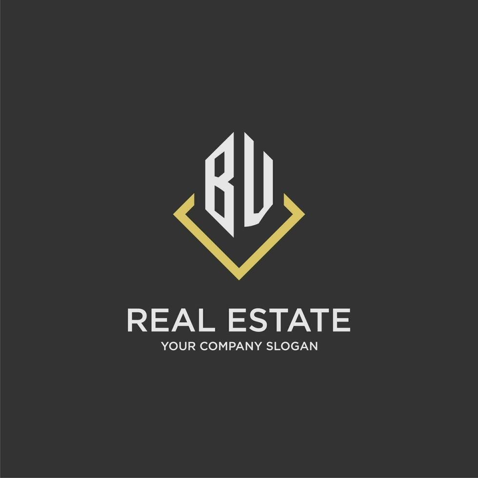 BV initial monogram logo for real estate with polygon style vector