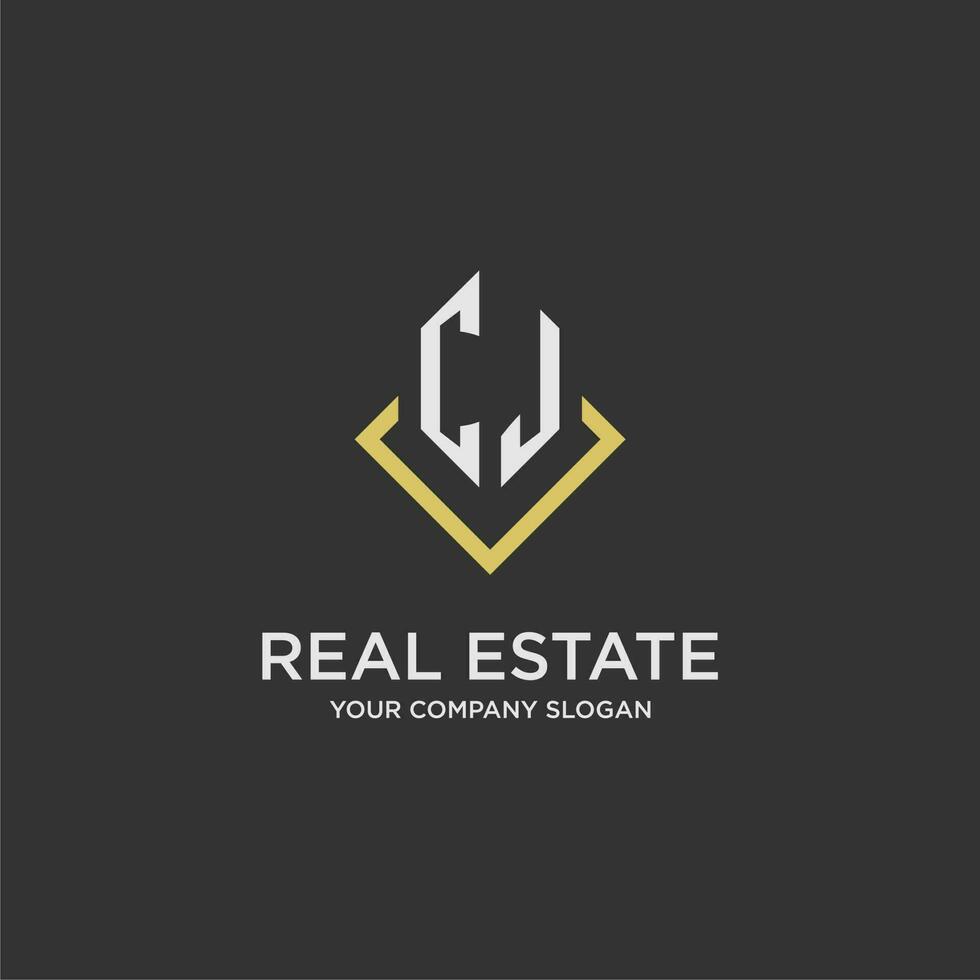 CJ initial monogram logo for real estate with polygon style vector