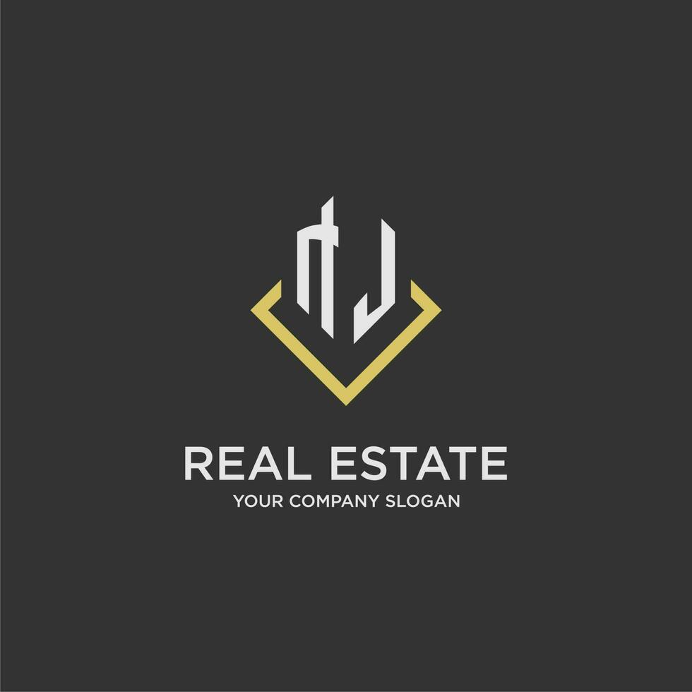 NJ initial monogram logo for real estate with polygon style vector