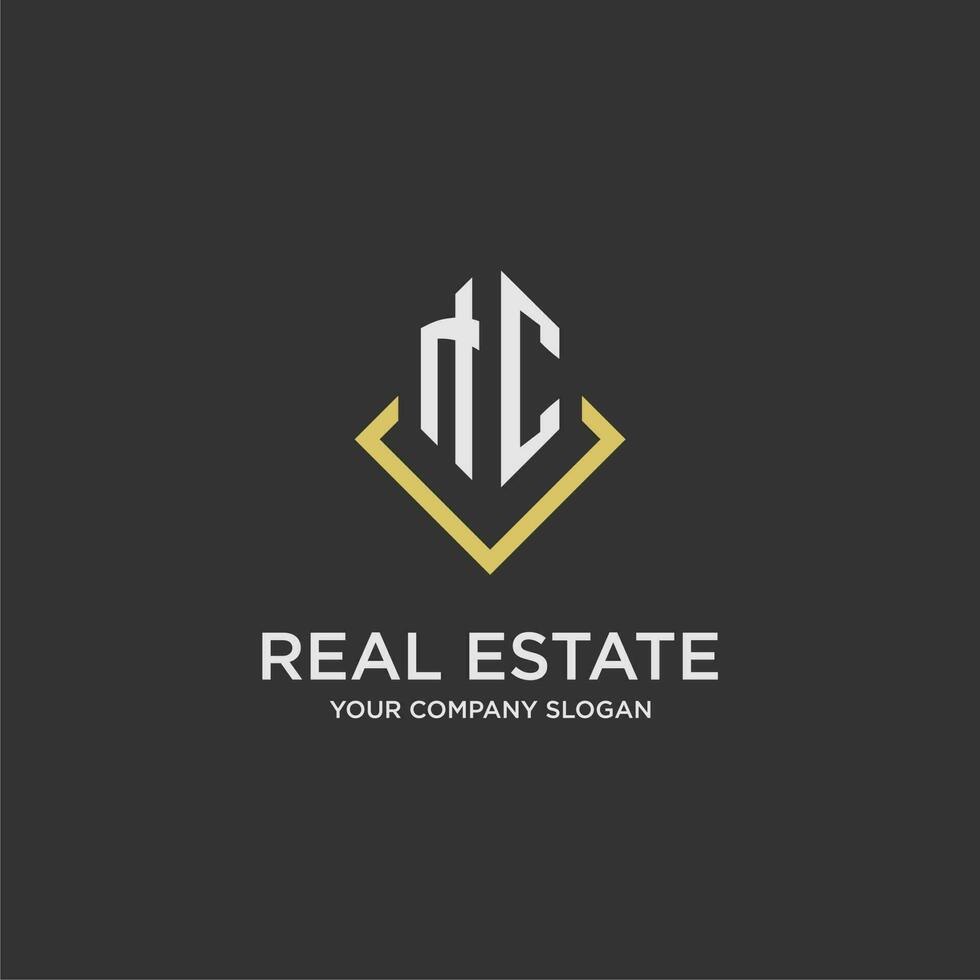 NC initial monogram logo for real estate with polygon style vector