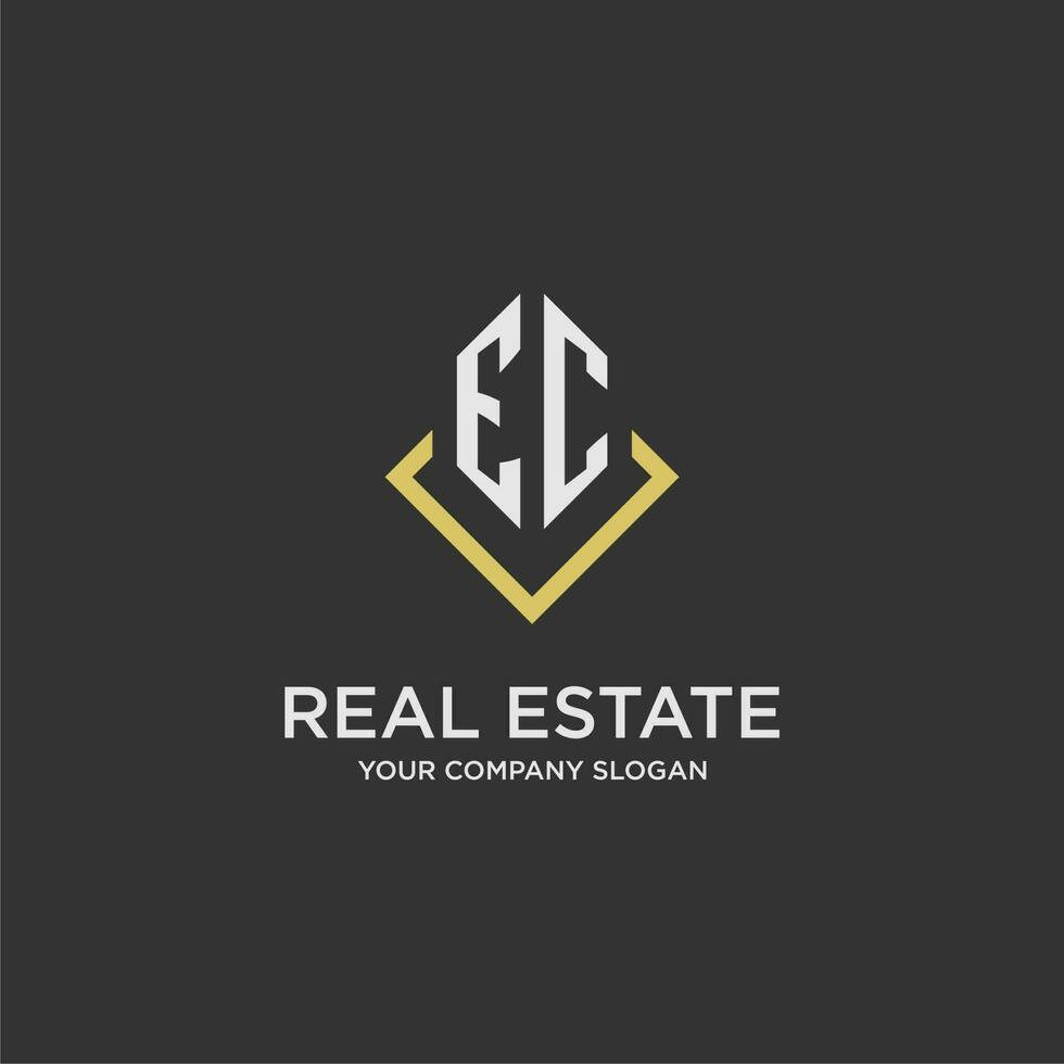 EC initial monogram logo for real estate with polygon style vector