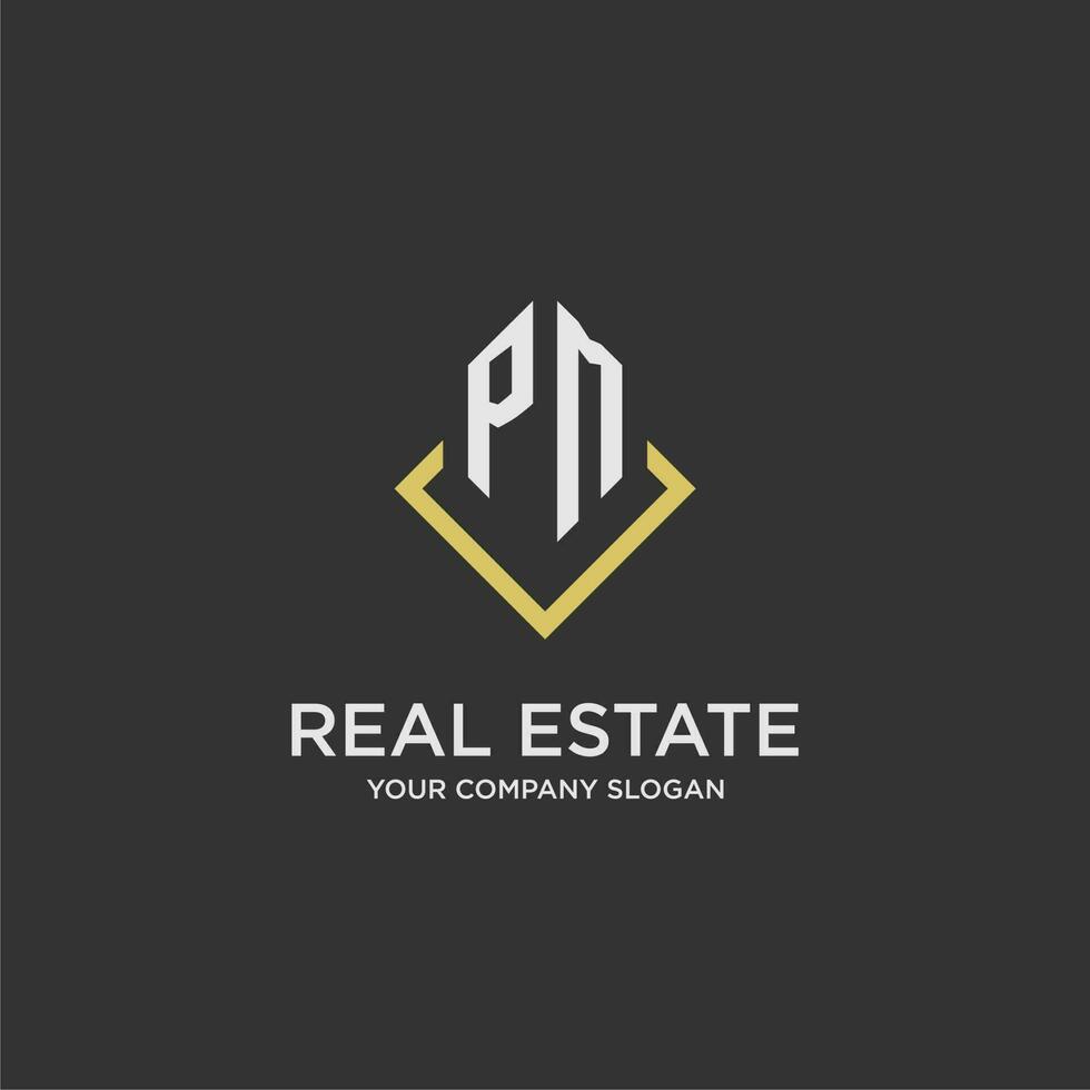 PM initial monogram logo for real estate with polygon style vector