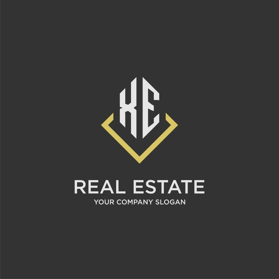XE initial monogram logo for real estate with polygon style vector