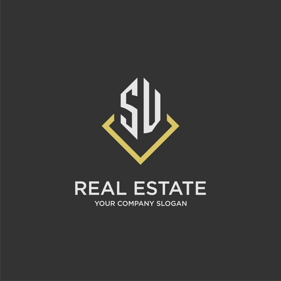 SV initial monogram logo for real estate with polygon style vector