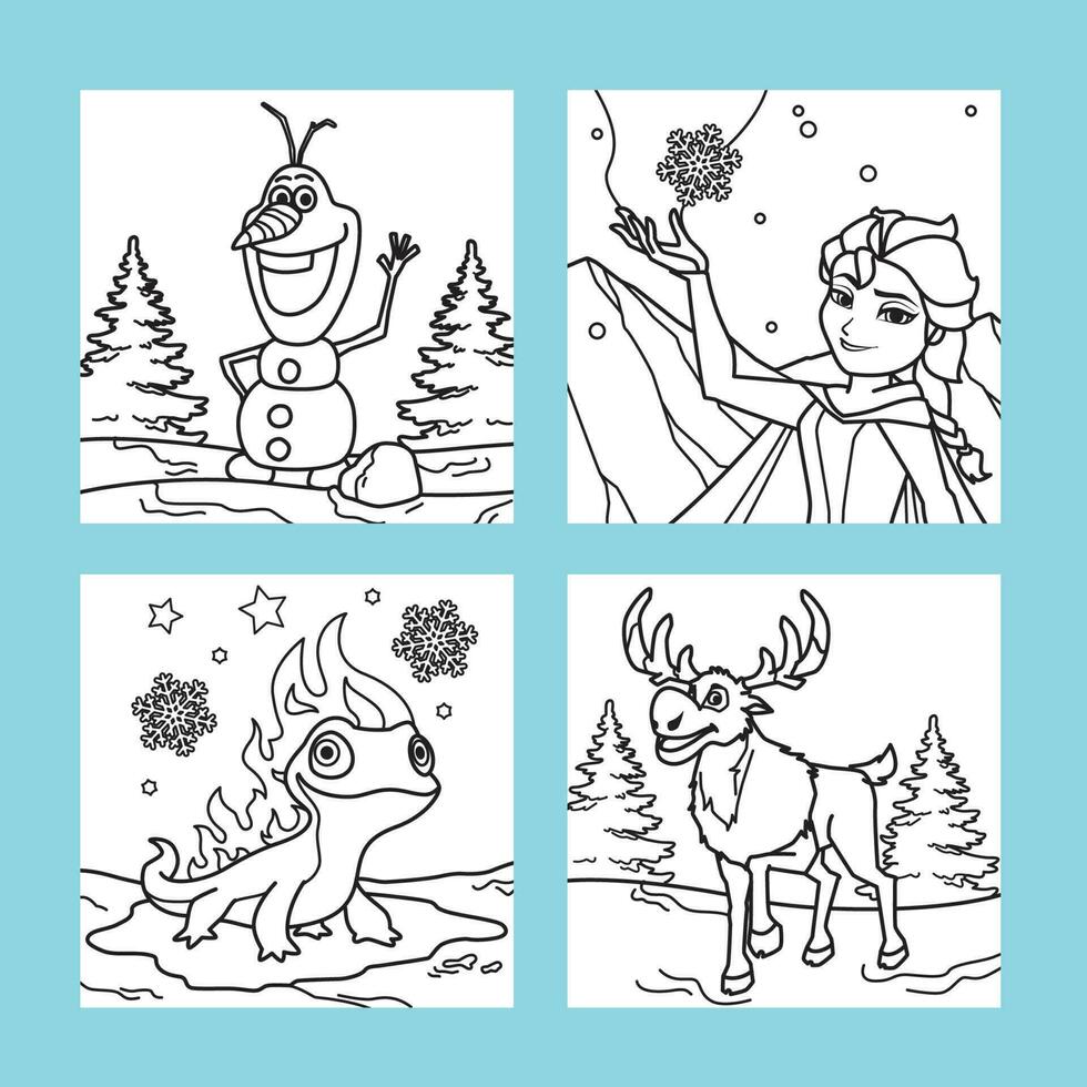 Snow Queen and Friends Children Coloring Pages vector