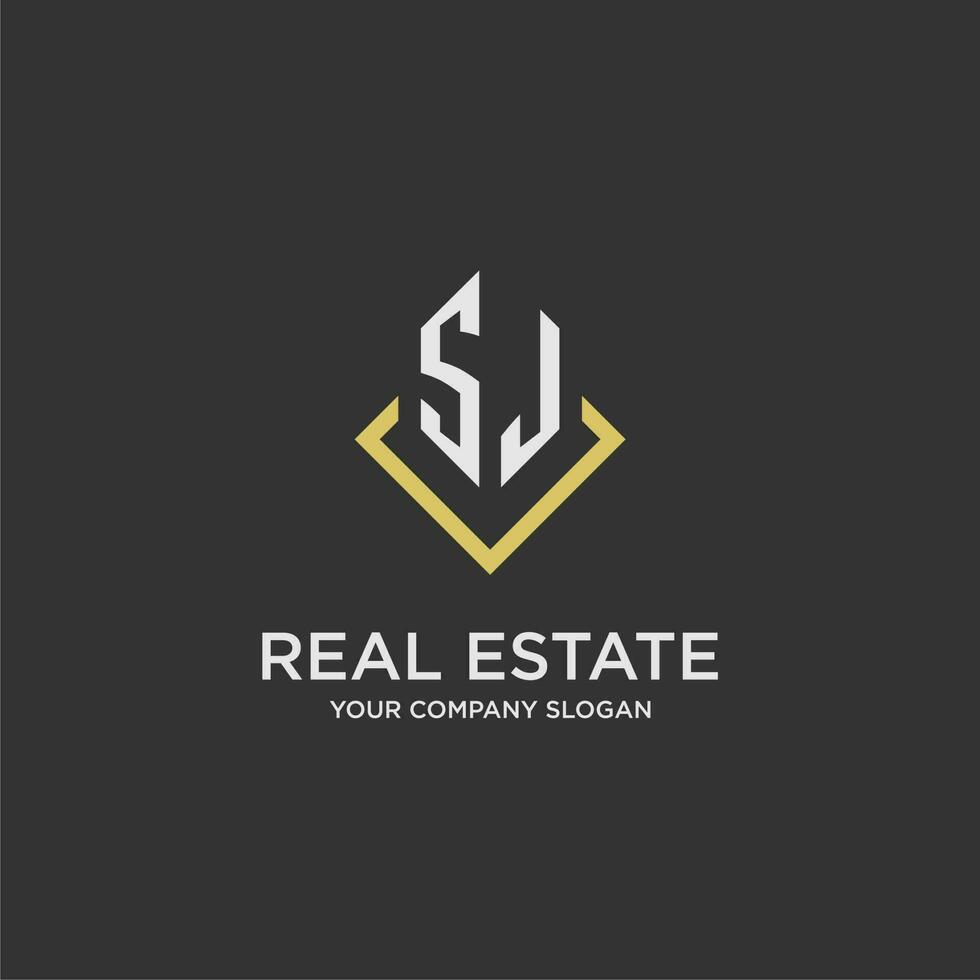 SJ initial monogram logo for real estate with polygon style vector