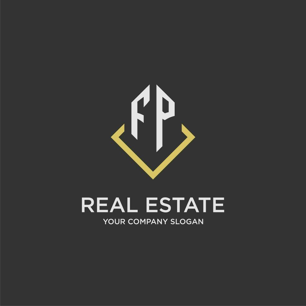 FP initial monogram logo for real estate with polygon style vector