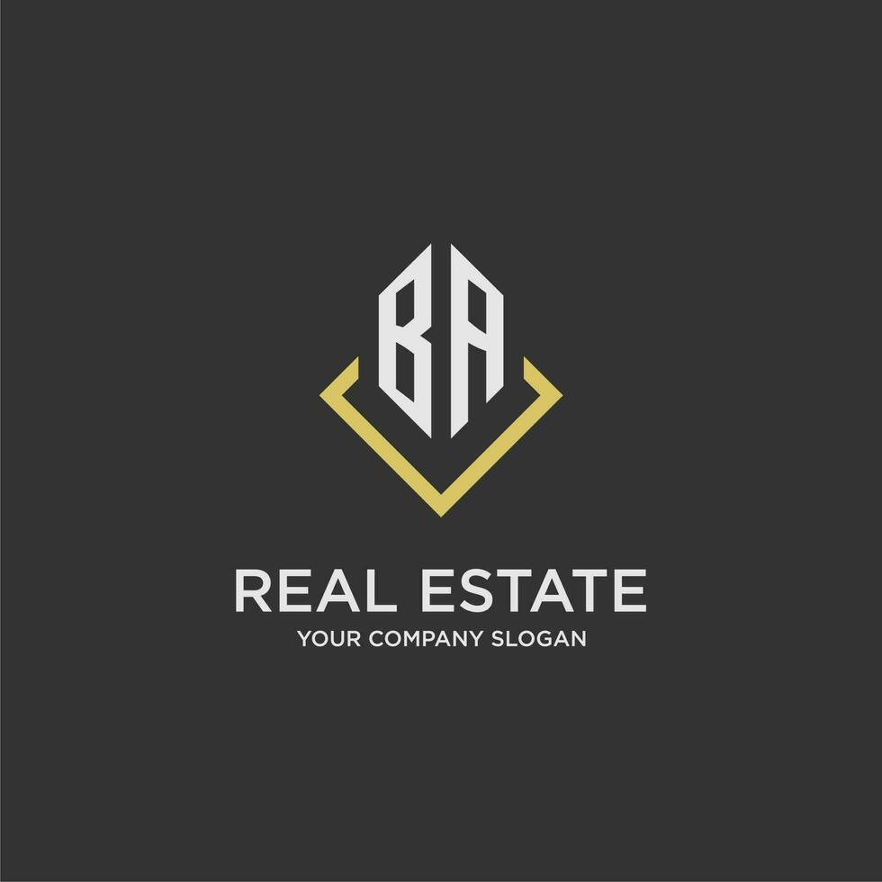 BA initial monogram logo for real estate with polygon style vector