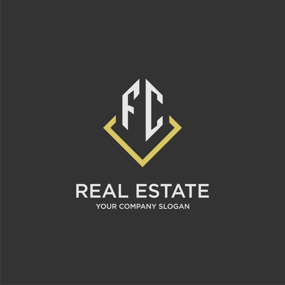 FC initial monogram logo for real estate with polygon style vector