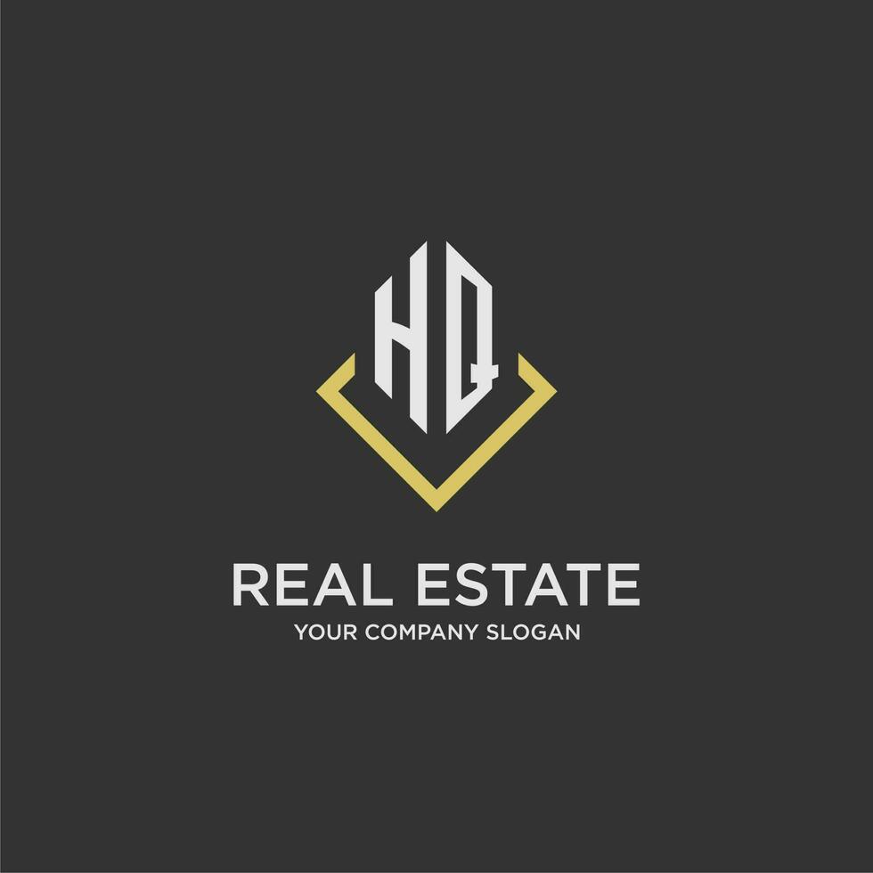 HQ initial monogram logo for real estate with polygon style vector