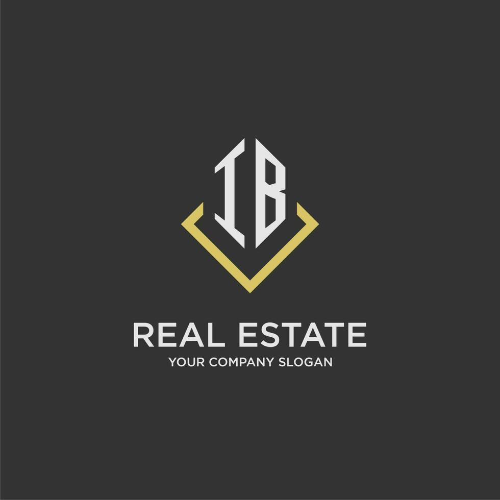 IB initial monogram logo for real estate with polygon style vector