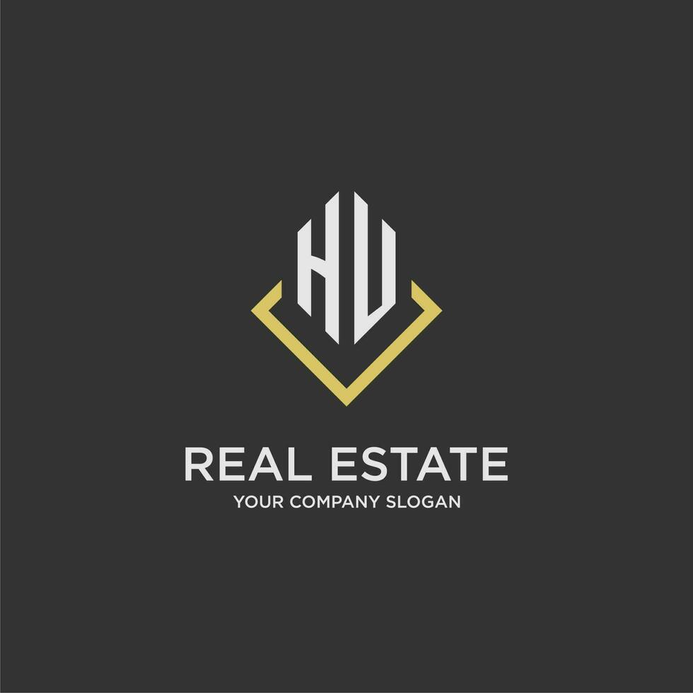 HU initial monogram logo for real estate with polygon style vector