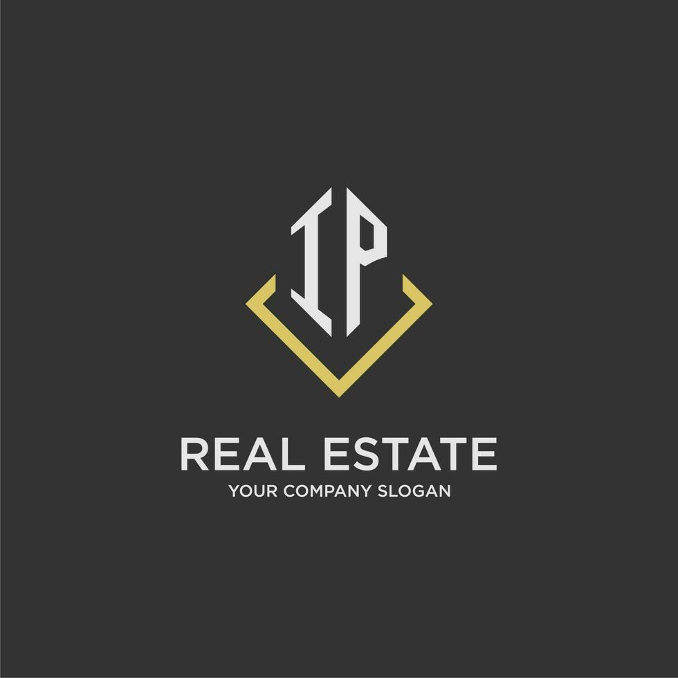 IP initial monogram logo for real estate with polygon style vector