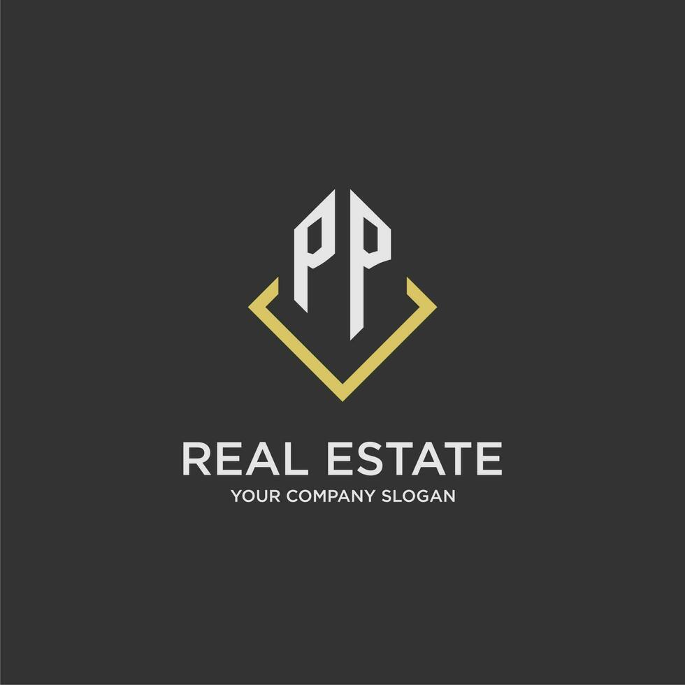 PP initial monogram logo for real estate with polygon style vector