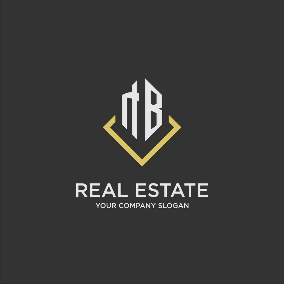 NB initial monogram logo for real estate with polygon style vector