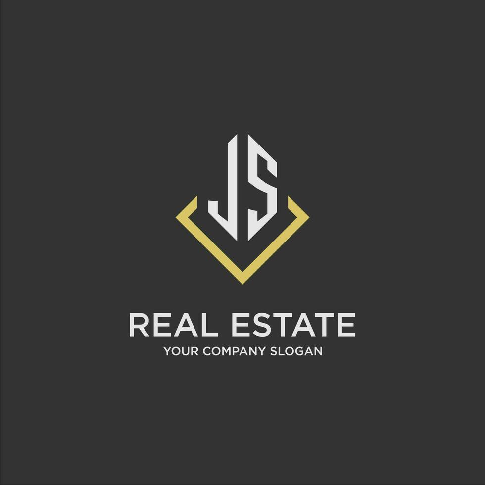 JS initial monogram logo for real estate with polygon style vector