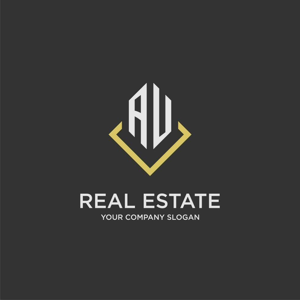 AU initial monogram logo for real estate with polygon style vector