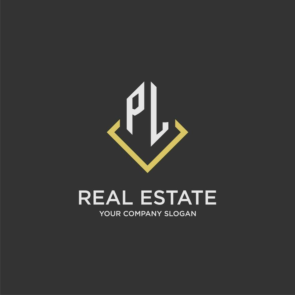 PL initial monogram logo for real estate with polygon style vector